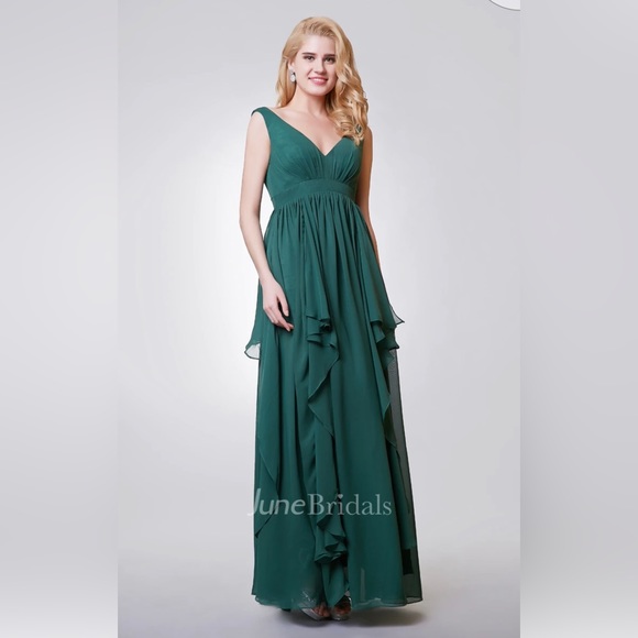 Forest Green Chiffon Dress with Layers - Picture 1 of 16
